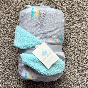 cloud island Gray Plush Kids Blanket with Aqua Sherpa
